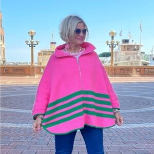 Bar Harbor Full Zip Poncho Preppy Pink & Green - Get Cozy!